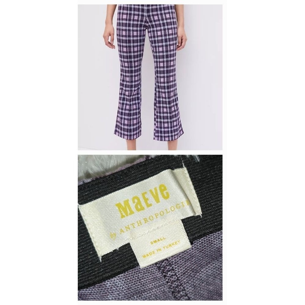 Anthropologie Pants Size S 30x28‎ The Margot Slim Kick Flare crop stretchy Plaid